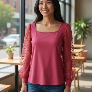 Torrid Pink Women's Top with Sheer Sleeves Size 2 18-20